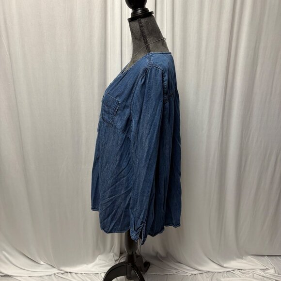 Lane Bryant Blue Chambray Tunic Top Womens Size 14 16 Denim Long Sleeve Shirt - Picture 3 of 9